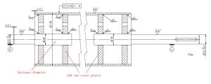 Long conveyor roller built with a dual-shaft design and no central shaft (Solution 2)
