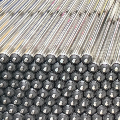 304 stainless steel conveyor rollers with black plastic end cap structures for humid conveyor environments