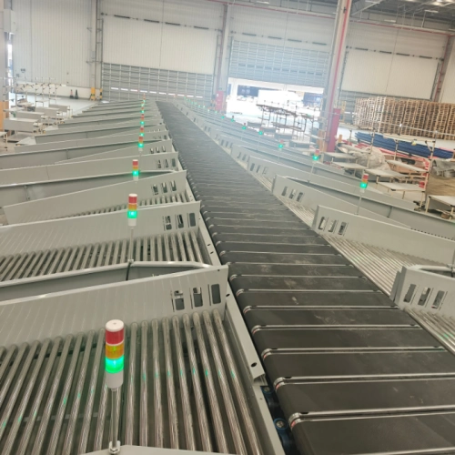 roller conveyor line used for express parcel sorting operations