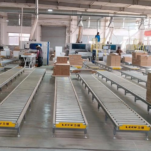 gravity roller conveyor line used for furniture board buffering and manual transfer