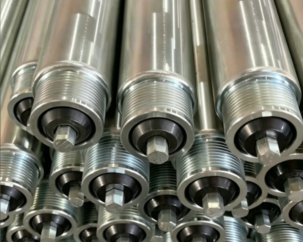 Plated and assembled poly V conveyor rollers, finished and ready to ship